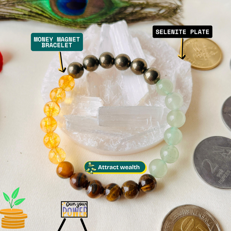 🔺 Conical Dhan Yog Pyramid + 💰 Money Magnet Bracelet with ✨ Selenite Charging Plate + 🎁 Mysterious Gift