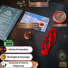 9 Mukhi Rudraksha (Original Nepali Origin & Lab Certified) + 🎁 Gift – Laxmi Ji Silver-Plated Coin