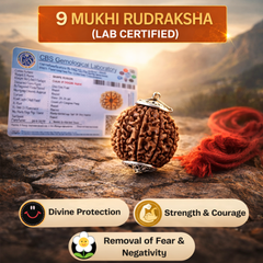 9 Mukhi Rudraksha (Original Nepali Origin & Lab Certified) + 🎁 Gift – Laxmi Ji Silver-Plated Coin