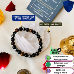 🛡️ Triple Protection Bracelet + ✨ Selenite Plate Combo (Certified)+ 🪙 Gift (Laxmi Ji Silver-Plated Coin)