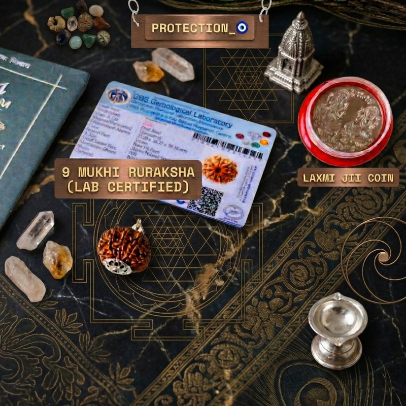 9 Mukhi Rudraksha (Original Nepali Origin & Lab Certified) + 🎁 Gift – Laxmi Ji Silver-Plated Coin