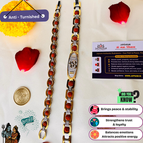 ✨ Elegant Om Rudraksha Dual-Tone Bracelet – Couple Combo (Anti-Tarnished & Authentic) + 🎁 Mysterious Gift