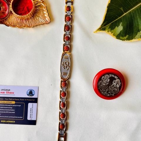 ✨ Elegant Om Rudraksha Dual-Tone Bracelet- (Anti-Tarnished & Authentic) + 🎁 Mysterious Gift