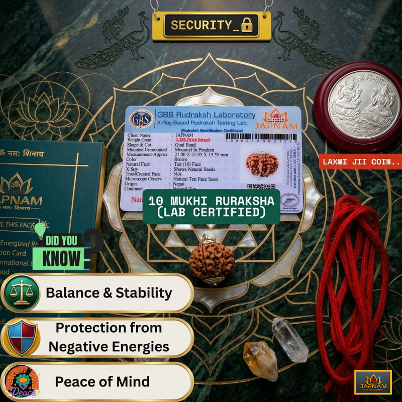 10 Mukhi Rudraksha (Original Nepali Origin & Lab Certified) + 🎁 Gift – Laxmi Ji Silver-Plated Coin