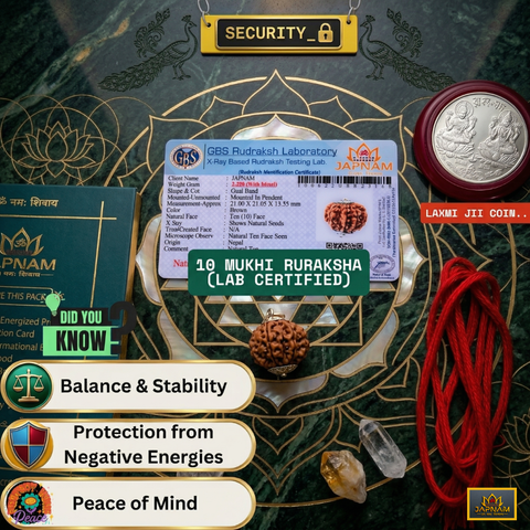 10 Mukhi Rudraksha (Original Nepali Origin & Lab Certified) + 🎁 Gift – Laxmi Ji Silver-Plated Coin