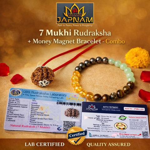 7 Mukhi Laxmi Rudraksha & Money Magnet Bracelet - Lab certified + 🎁 Free Silver-Plated Laxmi Coin