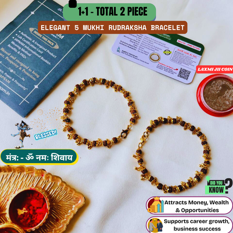 Gold Plated Elegant Rudraksha Bracelet for Women – (Buy 1 Get 1 Free + Mystery Gift!) Divine Style with Spiritual Benefits! ✨