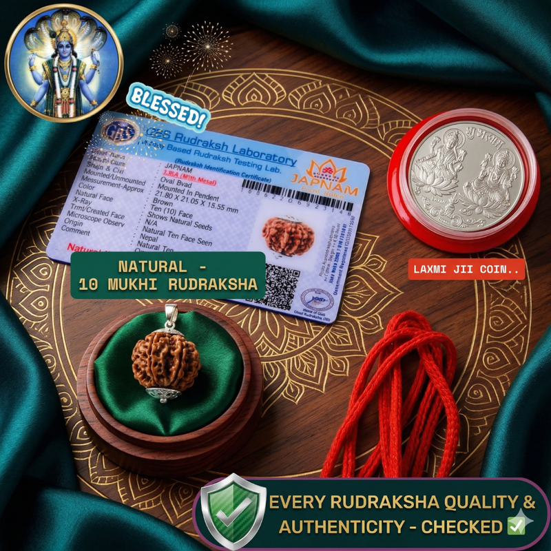 10 Mukhi Rudraksha (Original Nepali Origin & Lab Certified) + 🎁 Gift – Laxmi Ji Silver-Plated Coin
