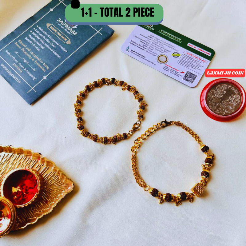 Gold Plated Elegant Rudraksha Bracelet for Women – (Buy 1 Get 1 Free + Mystery Gift!) Divine Style with Spiritual Benefits! ✨