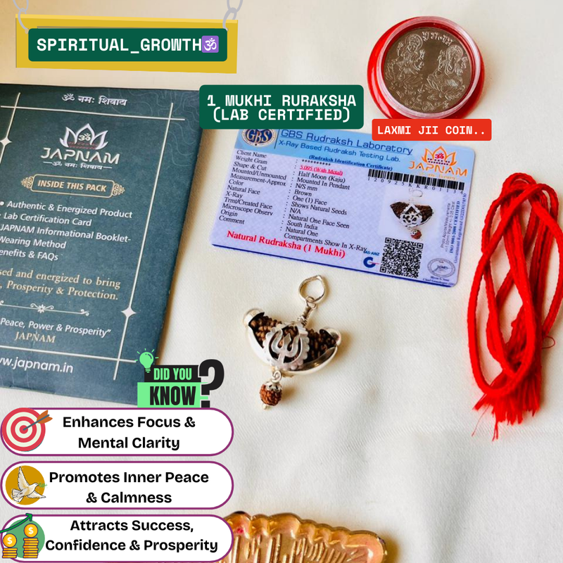 🌿 1 Mukhi Rudraksha (Original & Lab Certified) + 🪙 Gift – Laxmi Ji Silver-Plated Coin