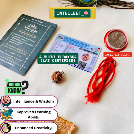 4 Mukhi Rudraksha (Original & Lab Certified) + 🎁 Gift – Laxmi Ji Silver-Plated Coin