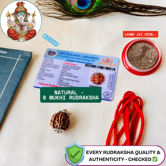 8 Mukhi Rudraksha (Original Nepali Origin & Lab Certified) + 🎁 Gift – Laxmi Ji Silver-Plated Coin