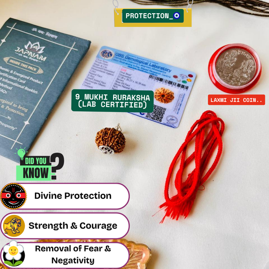 9 Mukhi Rudraksha (Original Nepali Origin & Lab Certified) + 🎁 Gift – Laxmi Ji Silver-Plated Coin