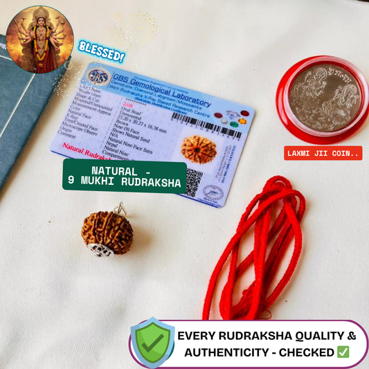 9 Mukhi Rudraksha (Original Nepali Origin & Lab Certified) + 🎁 Gift – Laxmi Ji Silver-Plated Coin