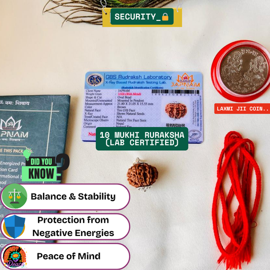 10 Mukhi Rudraksha (Original Nepali Origin & Lab Certified) + 🎁 Gift – Laxmi Ji Silver-Plated Coin
