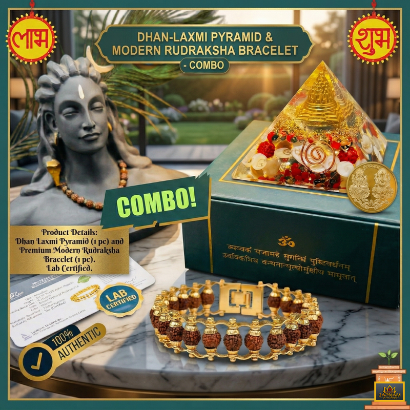 Dhan Laxmi Pyramid (For Wealth, Financial Stability and Prosperity) + Modern 5 Mukhi Rudraksha Bracelet + 𝐅𝐫𝐞𝐞 🎁 Laxmi Ganesha Silver Plated Coin