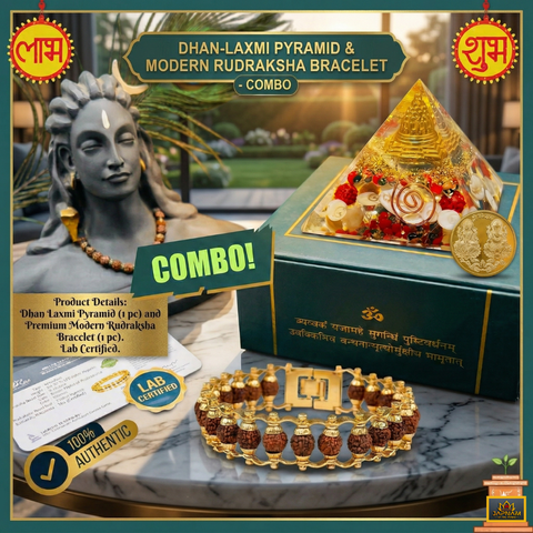 Dhan Laxmi Pyramid (For Wealth, Financial Stability and Prosperity) + Modern 5 Mukhi Rudraksha Bracelet + 𝐅𝐫𝐞𝐞 🎁 Laxmi Ganesha Silver Plated Coin
