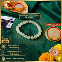 🍃 Green Aventurine Bracelet + 🪙 Gift (Laxmi Ji Silver-Plated Coin)