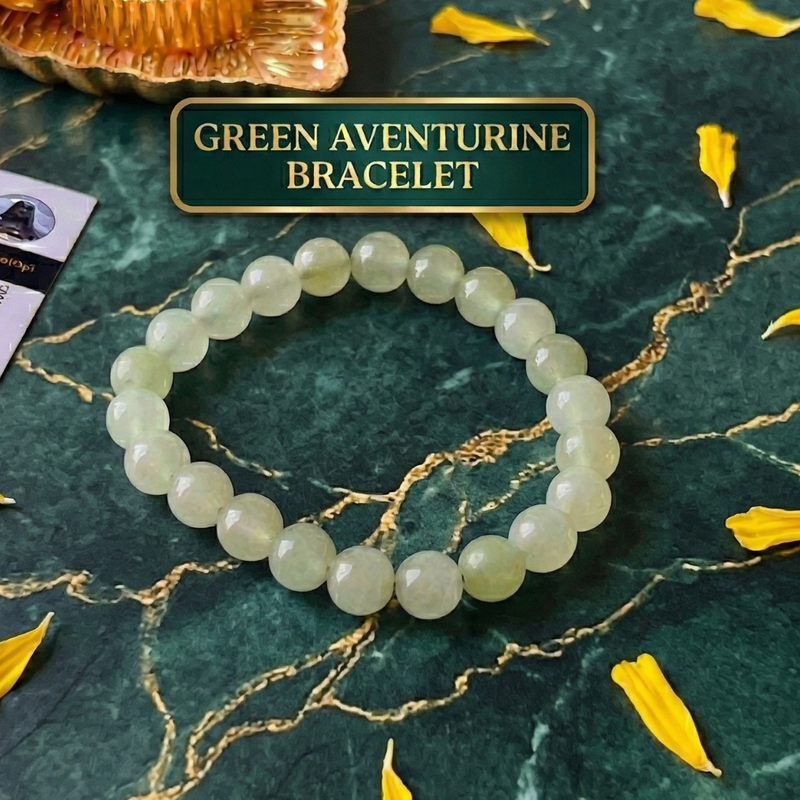 🍃 Green Aventurine Bracelet + 🪙 Gift (Laxmi Ji Silver-Plated Coin)