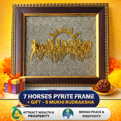 🐎 7 Horses on Raw Pyrite Frame + Gift [5 Mukhi Rudraksha Lab Certified – [Energized]