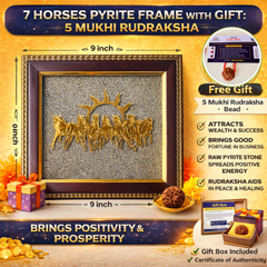 🐎 7 Horses on Raw Pyrite Frame + Gift [5 Mukhi Rudraksha Lab Certified – [Energized]