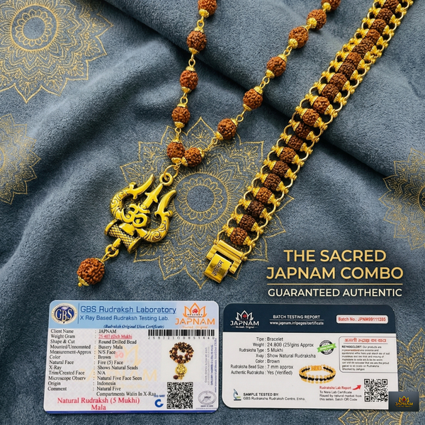 Trishool Mala + Original Natural Rudraksha Bracelet (5 Mukhi) Combo (Lab Tested) + Mysterious🎁Gift