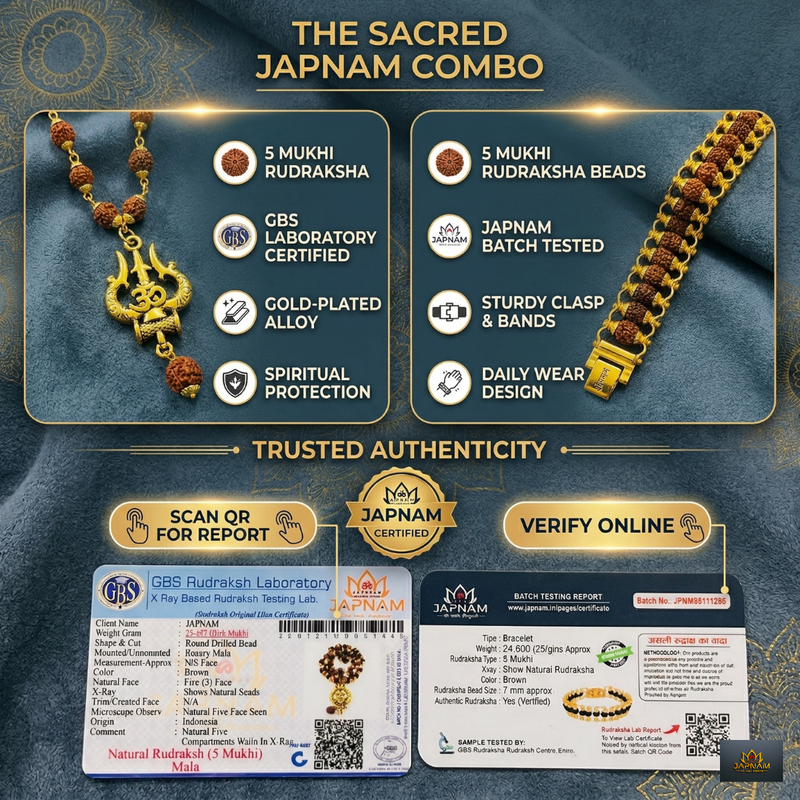 Trishool Mala + Original Natural Rudraksha Bracelet (5 Mukhi) Combo (Lab Tested) + Mysterious🎁Gift