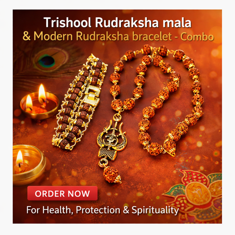 Trishool Mala + Original Natural Rudraksha Bracelet (5 Mukhi) Combo (Lab Tested) + Mysterious🎁Gift
