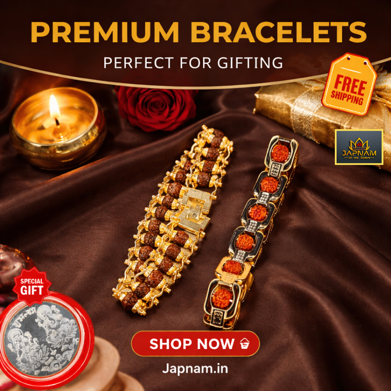 ✨ Modern Rudraksha Bracelet + Golden Elegant 5 Mukhi Bracelet Combo (Lab Tested) + Exclusive Mysterious 🎁 Gift