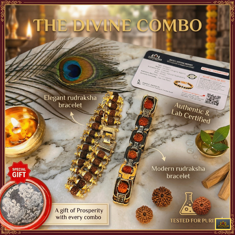 ✨ Modern Rudraksha Bracelet + Golden Elegant 5 Mukhi Bracelet Combo (Lab Tested) + Exclusive Mysterious 🎁 Gift