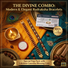 ✨ Modern Rudraksha Bracelet + Golden Elegant 5 Mukhi Bracelet Combo (Lab Tested) + Exclusive Mysterious 🎁 Gift