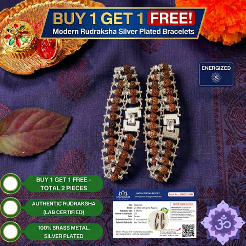 ✨ Modern Silver-Plated 5 Mukhi Rudraksha Bracelet (Lab certified) – Buy 1 Get 1 Free + 🎁 Mysterious Gift
