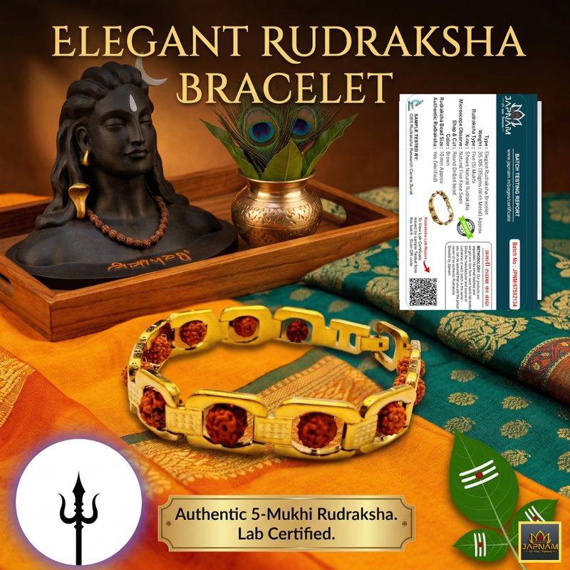 Gold Plated Essential 5 Mukhi Rudraksha Bracelet (Lab Certified) + Mysterious🎁Gift