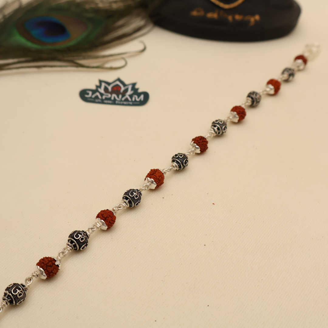 Original Silver & Authentic Rudraksha – Om Beads Bracelet || [925 Original Silver]