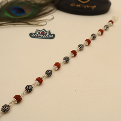 Original Silver & Authentic Rudraksha – Om Beads Bracelet || [925 Original Silver]
