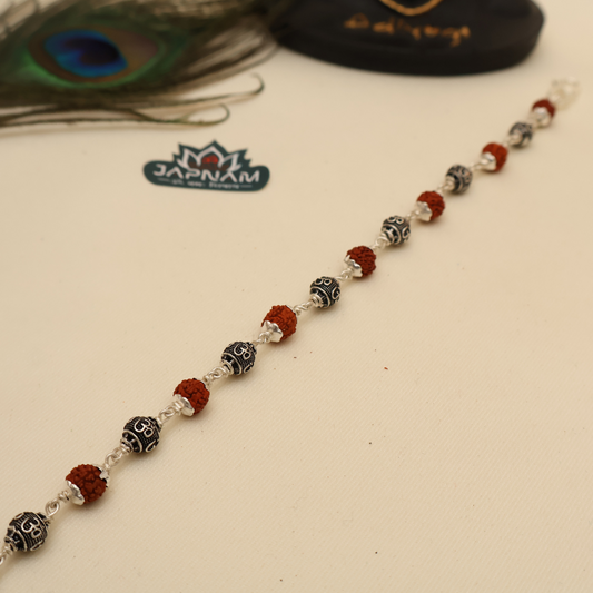 Original Silver & Authentic Rudraksha – Om Beads Bracelet || [925 Original Silver]