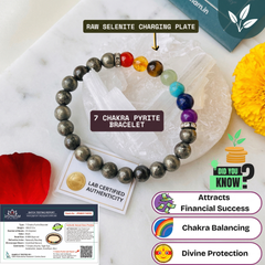 🌈 7 Chakra Pyrite Bracelet + ✨ Selenite Plate Combo (Certified) + 🪙 Gift (Laxmi Ji Silver-Plated Coin)