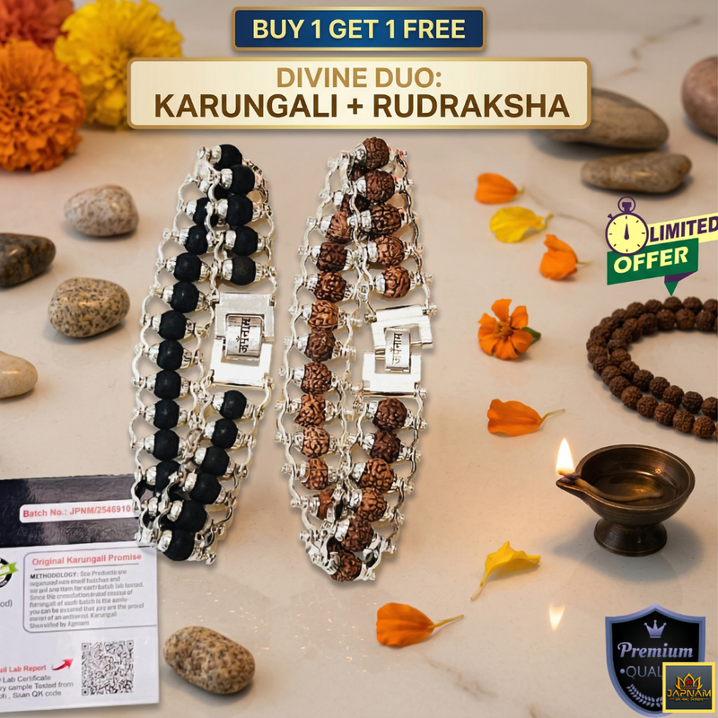 🌿BUY 1 GET 1 FREE : Karungali + Rudraksha (5 Mukhi) Modern Bracelets (Lab-Certified) 🔱✨+ Mysterious🎁Gift