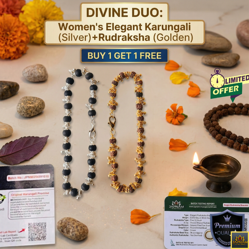 🌿BUY 1 GET 1 FREE : Karungali + Rudraksha (5 Mukhi) Modern Bracelets (Lab-Certified) 🔱✨+ Mysterious🎁Gift