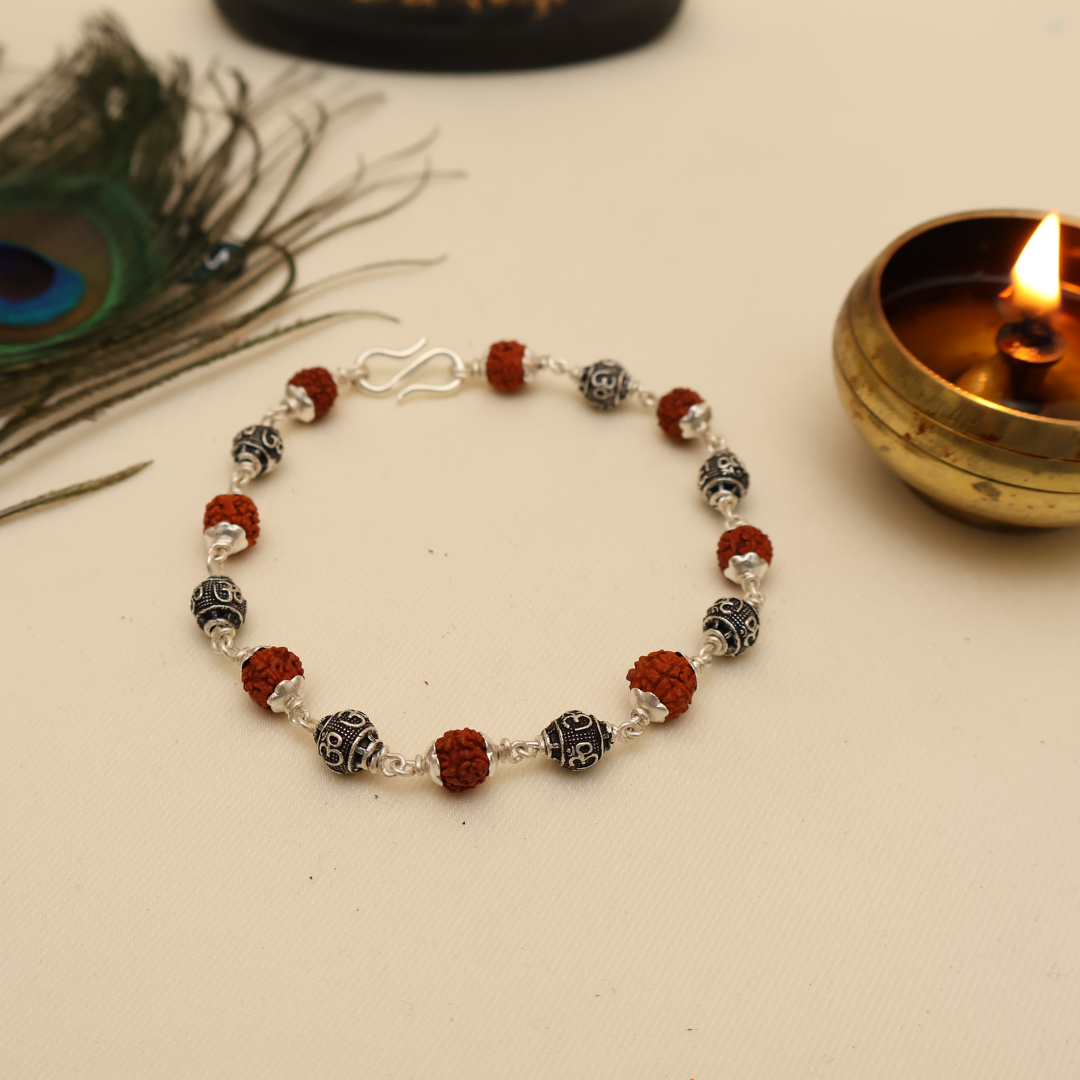 Original Silver & Authentic Rudraksha – Om Beads Bracelet || [925 Original Silver]