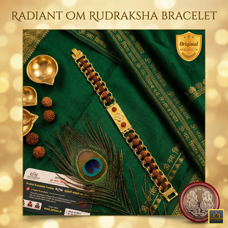 🌟 Radiant Om Rudraksha Bracelet (5 Mukhi) 📿 (Lab Tested) + 🎁 Free Laxmi Silver Plated Coin!