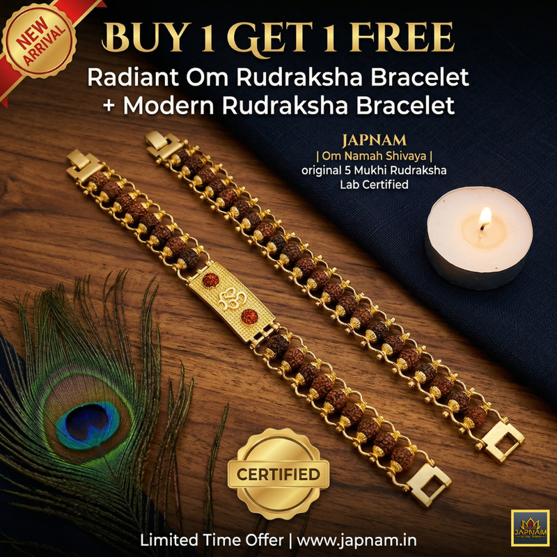 🌟 (Radiant Om + Modern) Rudraksha Bracelet combo (5 Mukhi) 📿 (Lab Tested) + 🎁 Free Laxmi Silver Plated Coin!