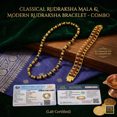 Classic Rudraksha Mala + Designer Bracelet (5 mukhi) Combo