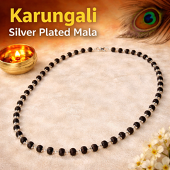 🌿 Silver-Plated Eternal Karungali Mala (Lab certified) – Crafted from Authentic Ebony Wood 🌟 + 🎁 Free Laxmi Silver Plated Coin! 🖤✨