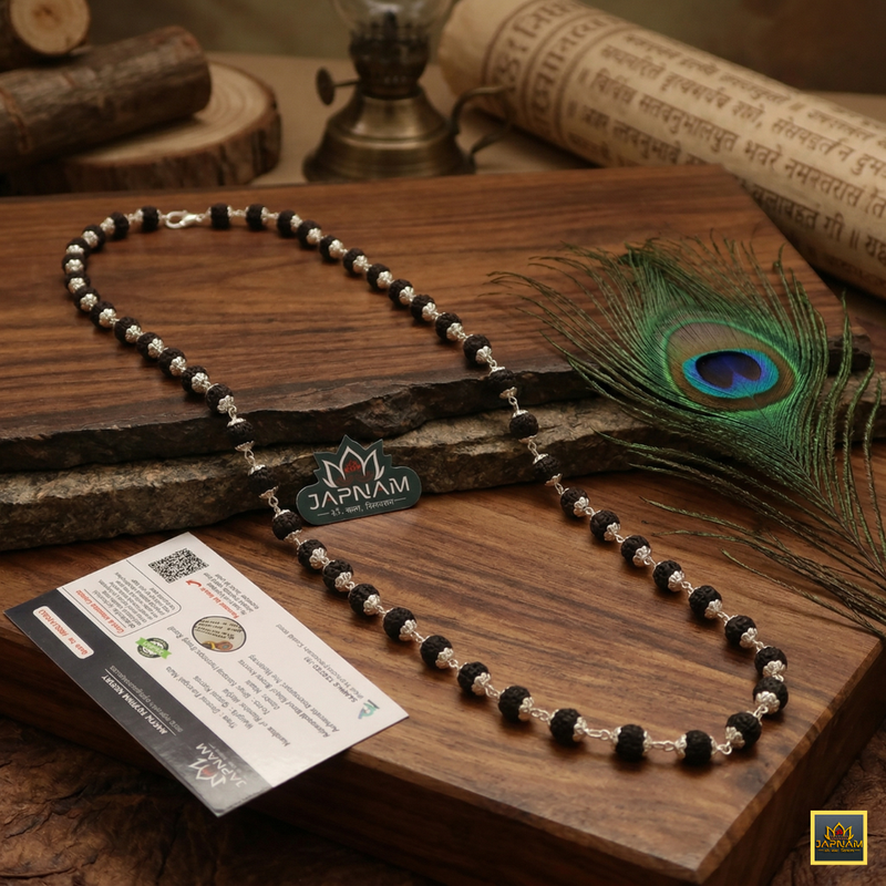 🌿 Silver-Plated Eternal Karungali Mala (Lab certified) – Crafted from Authentic Ebony Wood 🌟 + 🎁 Free Laxmi Silver Plated Coin! 🖤✨