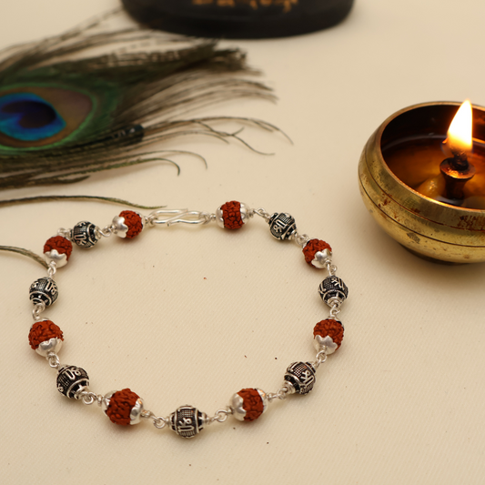 Original Silver & Authentic Rudraksha – Sree/Shree Beads Bracelet || [925 Original Silver]