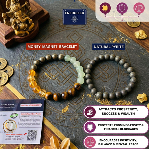 Money Magnet Bracelet + Natural Pyrite Bracelet Combo (Certified) + 🎁 Mysterious Gift