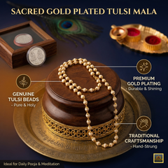 🌿 Golden Plated Tulsi Mala + 🎁 FREE Gift (5 Mukhi Rudraksha)