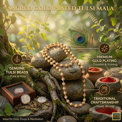 🌿 Golden Plated Tulsi Mala + 🎁 FREE Gift (5 Mukhi Rudraksha)