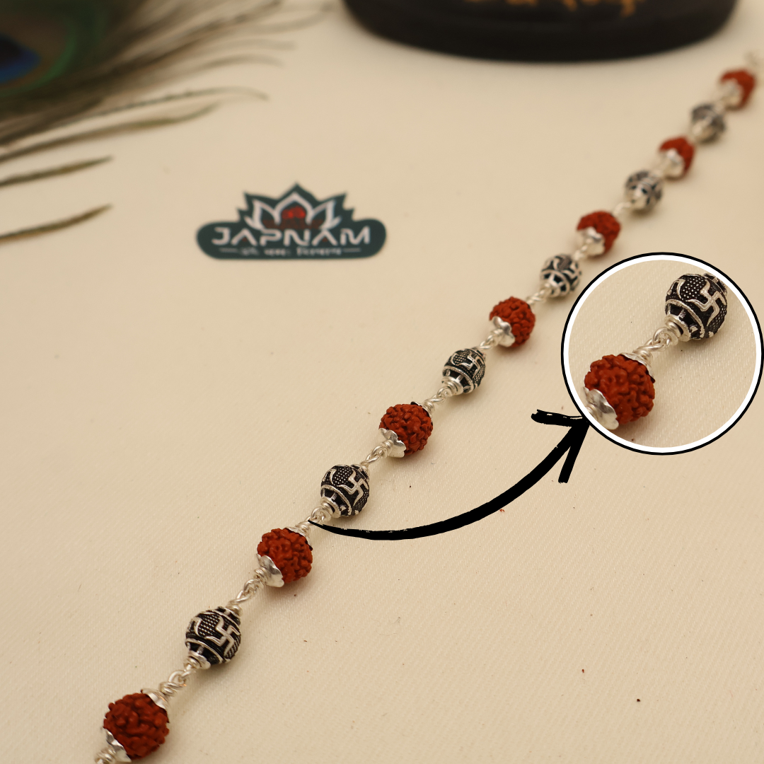 Original Silver & Authentic Rudraksha – Swastik Beads Bracelet || [925 Original Silver]